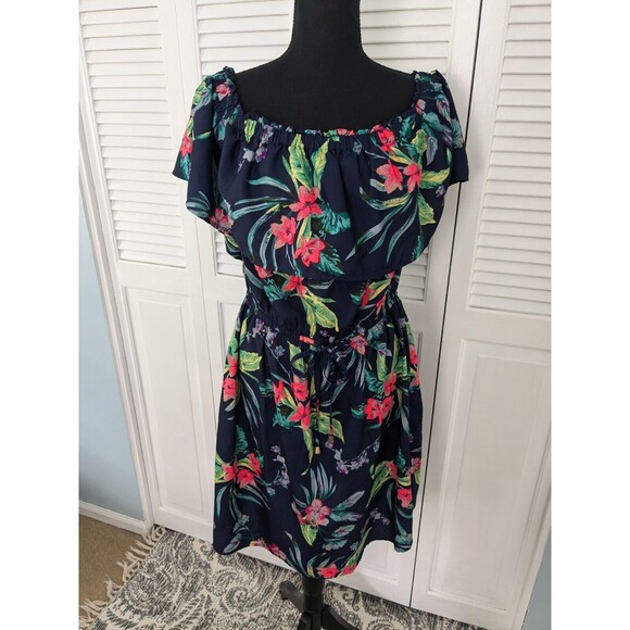 Hint Of Blush Dress Womens 1X Off Shoulder Multi-color Tropical Hawaiian - Picture 1 of 14